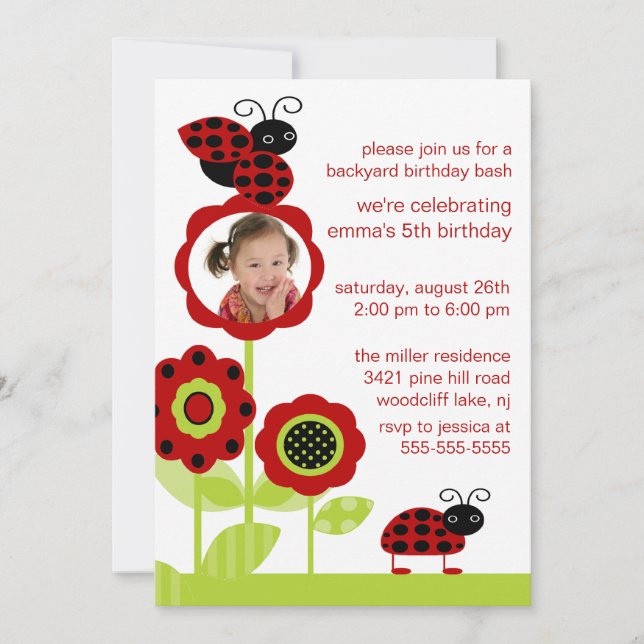 Mod Ladybug Bugs Photo Birthday Invitation (Front)