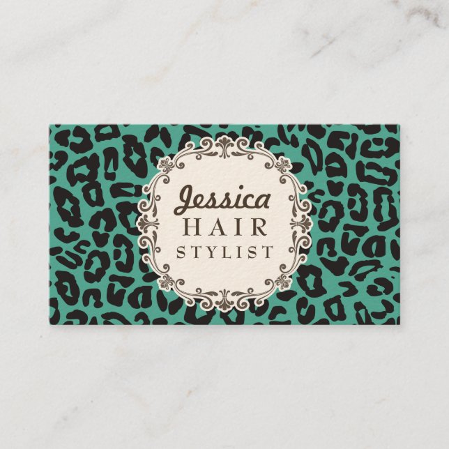 Mod Leopard Print Hair Stylist Appointment Cards (Front)