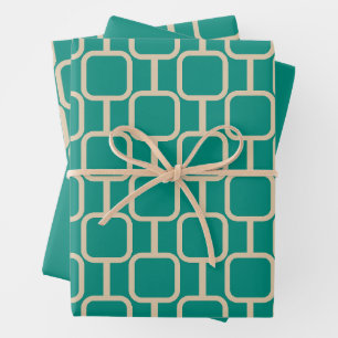 Mod Links Geometric Pattern in Mid Century Teal Wrapping Paper Sheet