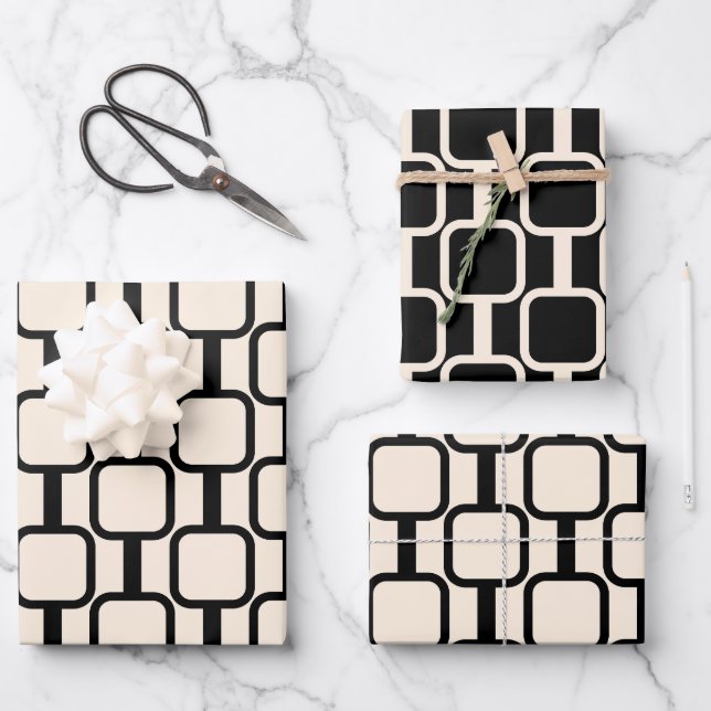 Mod Links Retro Modern Geometric Pattern Wrapping Paper Sheet (Front)