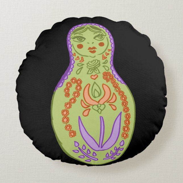 Mod Matryoshka Doll Throw Pillow (Front)