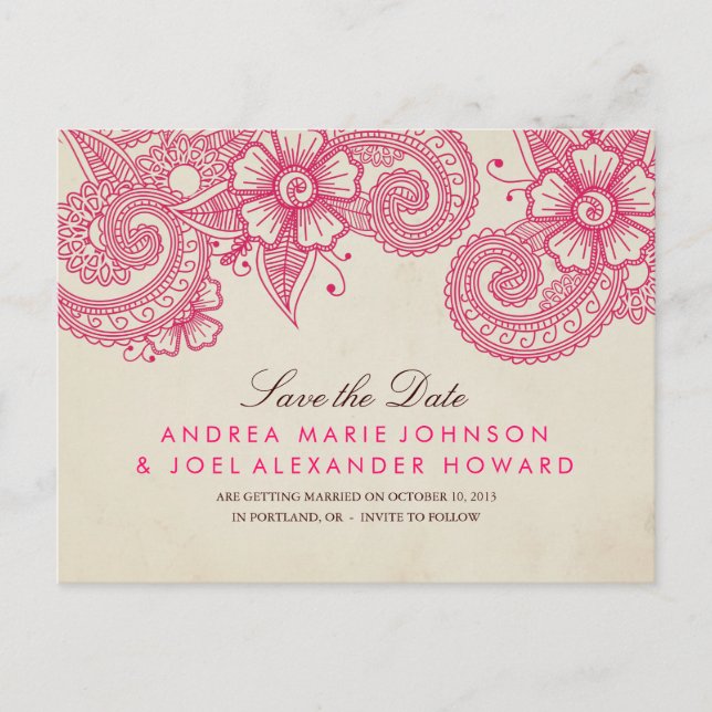 Mod Mehandi Save the Date Postcard (Front)