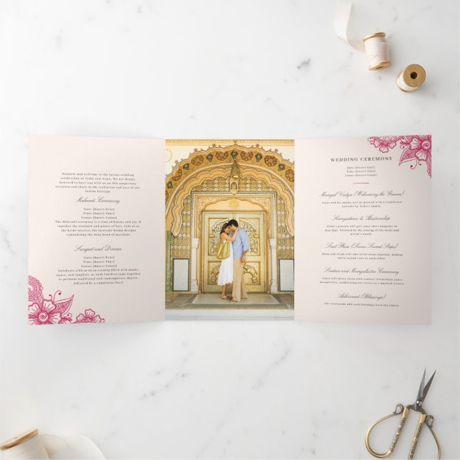 Mod Mehandi Traditional Indian Wedding Program Tri-Fold Programme (Inside)