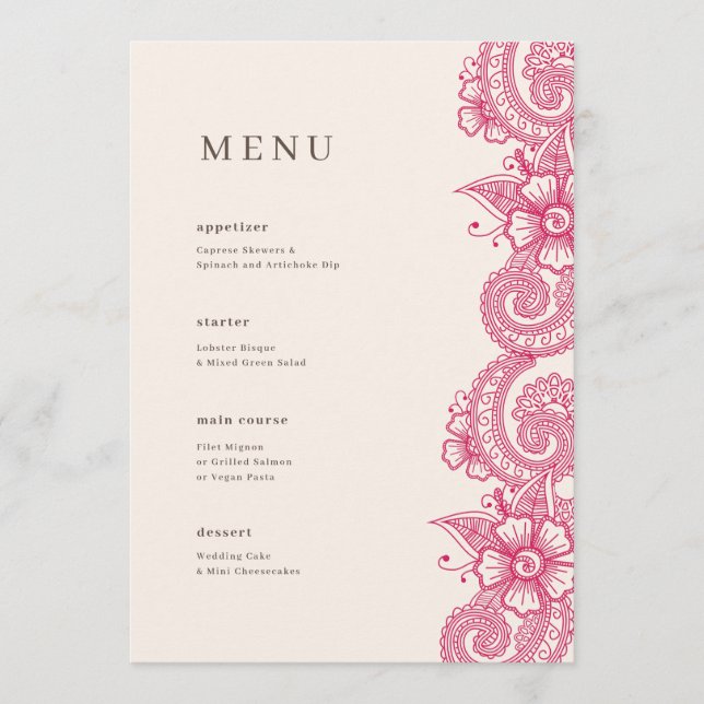 Mod Mehandi Wedding Dinner Menu (Front)