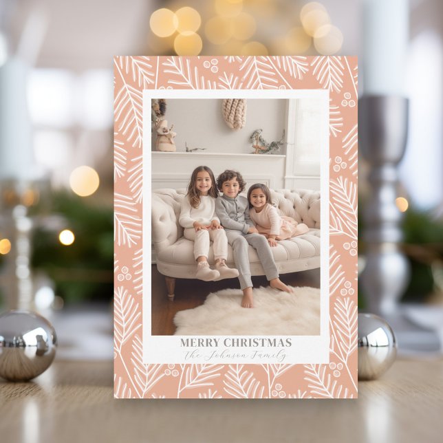 Mod Merry Branches - Calligraphy - Vertical Photo Holiday Card (Modern Christmas Photo Greeting Card)
