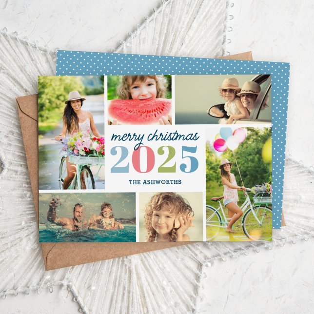 Mod Merry Christmas 6 Photo Collage Holiday Card (Creator Uploaded)