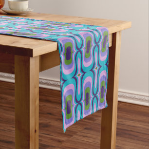 Mod mid century blue retro pattern short table runner