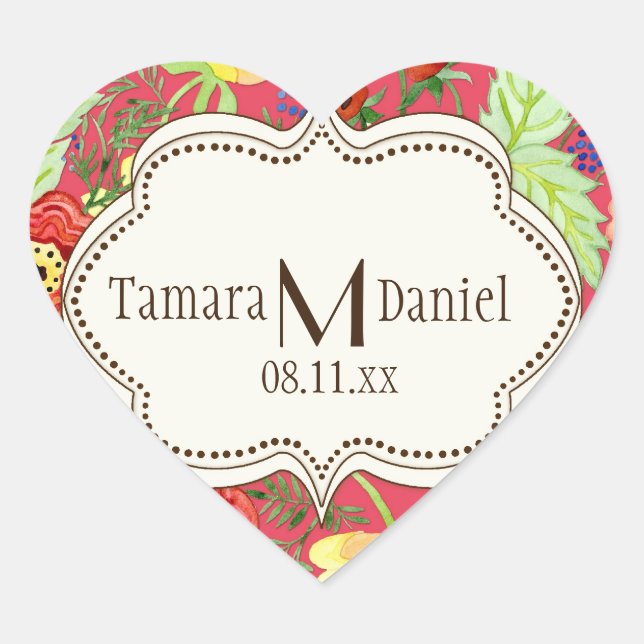 Mod Modern Floral Ranunculus Leaf Rose Bracket Heart Sticker (Front)