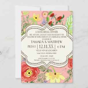 Mod Modern Floral Ranunculus Leaf Rose Bracket Invitation