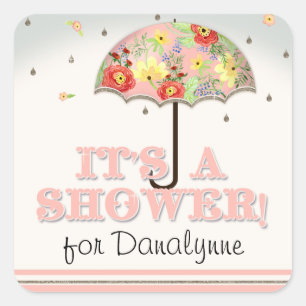 Mod Modern Floral Ranunculus Umbrella Baby Shower Square Sticker