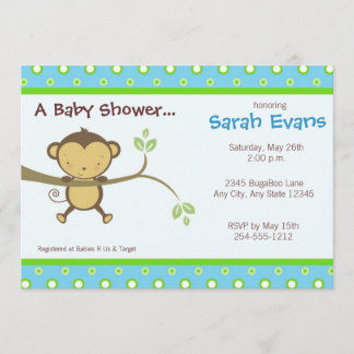 Mod Monkey Baby Shower Invitations - Blue