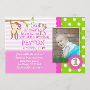 Mod Monkey Birthday Invitation For Girls Pink
