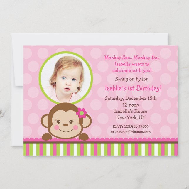 Mod Monkey Birthday Party Invitation (Front)