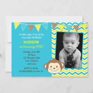 Mod Monkey Boy Photo Birthday Invitations