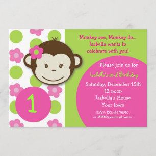 Mod Monkey Girl BIrthday Party Invitations