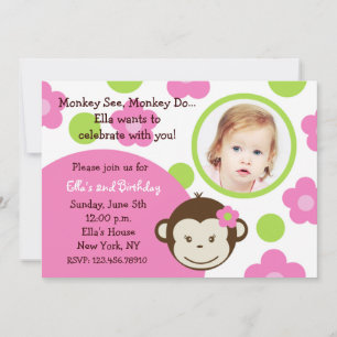 Mod Monkey Girl Photo Invitations