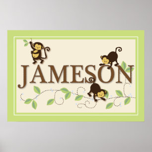 Mod Monkey Personalised Custom Baby Name Poster