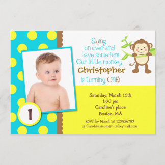 Mod Monkey Photo Birthday Party Invitation