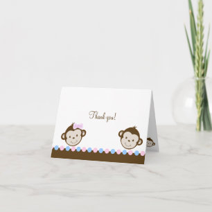 Mod Monkey Twins Pink/Blue Folded Thank you notes