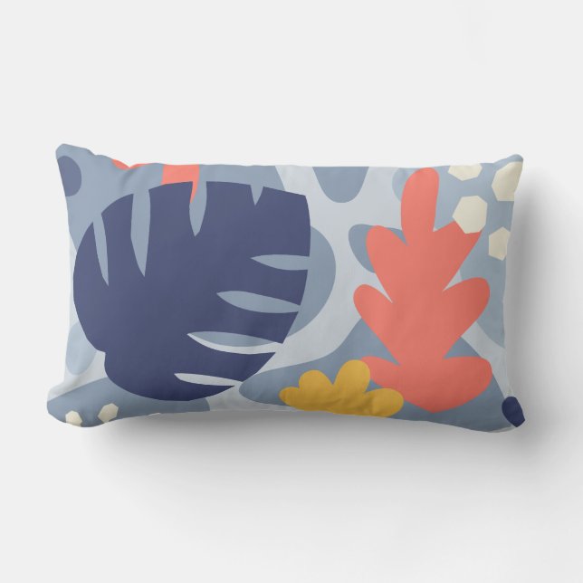 Mod Monstera Abstract Leaf Hawaiian Tropical -Blue Lumbar Cushion (Front)