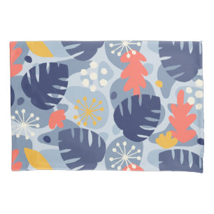 Mod Monstera Leaf Abstract Hawaiian Tropical -Blue Pillowcase
