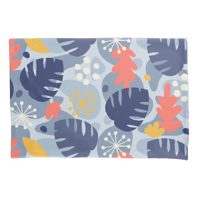 Mod Monstera Leaf Abstract Hawaiian Tropical -Blue Pillowcase (Front)