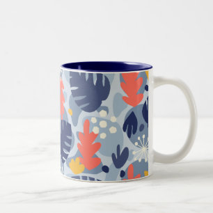 Mod Monstera Leaf Abstract Hawaiian Tropical -Blue Two-Tone Coffee Mug