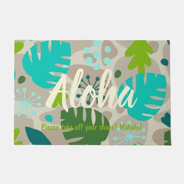 Mod Monstera Leaf Abstract Hawaiian Tropical -Cool Doormat (Front)