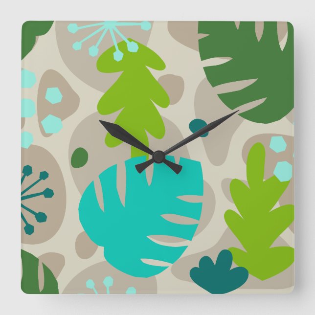 Mod Monstera Leaf Abstract Hawaiian Tropical -Cool Square Wall Clock (Front)