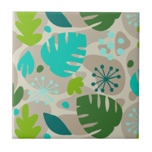 Mod Monstera Leaf Abstract Hawaiian Tropical -Cool Tile