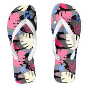 Mod Monstera Leaf Abstract Hawaiian Tropical -Gray Flip Flops