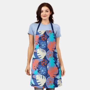 Mod Monstera Leaf Abstract Hawaiian Tropical -Navy Apron