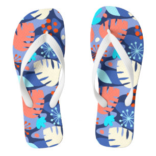 Mod Monstera Leaf Abstract Hawaiian Tropical -Navy Flip Flops