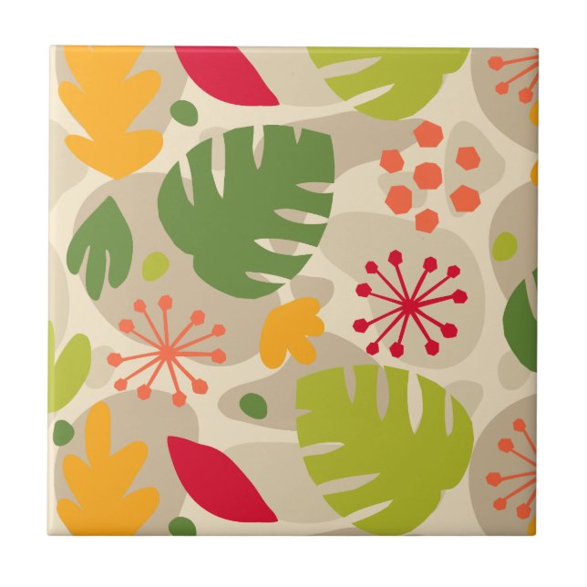 Mod Monstera Leaf Abstract Hawaiian Tropical -Warm Tile (Front)