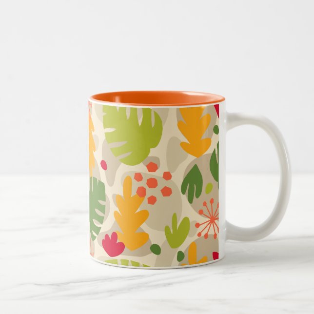 Mod Monstera Leaf Abstract Hawaiian Tropical -Warm Two-Tone Coffee Mug (Right)