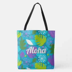 Mod Monstera Leaf Hawaiian Tropical Teal Beach Bag