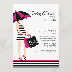 Mod Mum Baby Girl Shower Trendy Black & Hot Pink Invitation