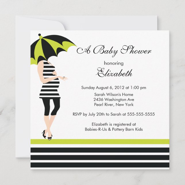 Mod Mum Baby Girl Shower Trendy Black & Lime Invitation (Front)