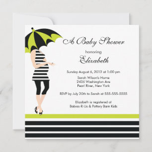 Mod Mum Baby Girl Shower Trendy Black & Lime Invitation