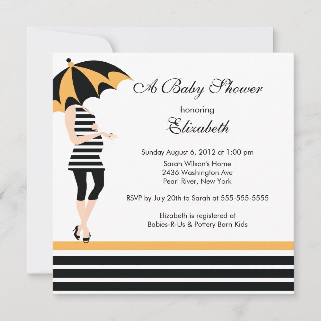 Mod Mum Baby Girl Shower Trendy Black & Orange Invitation (Front)