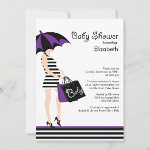 Mod Mum Baby Girl Shower Trendy Black & Purple Invitation