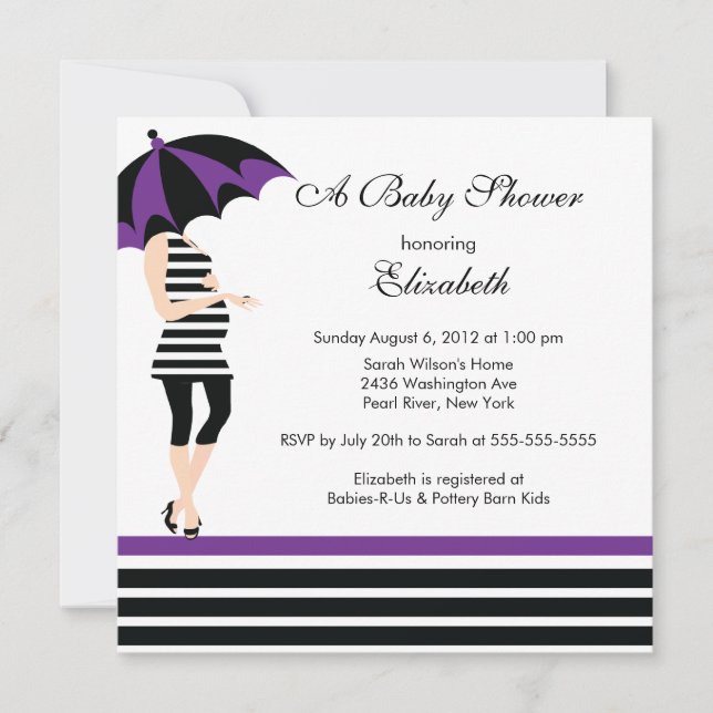 Mod Mum Baby Girl Shower Trendy Black & Purple Invitation (Front)
