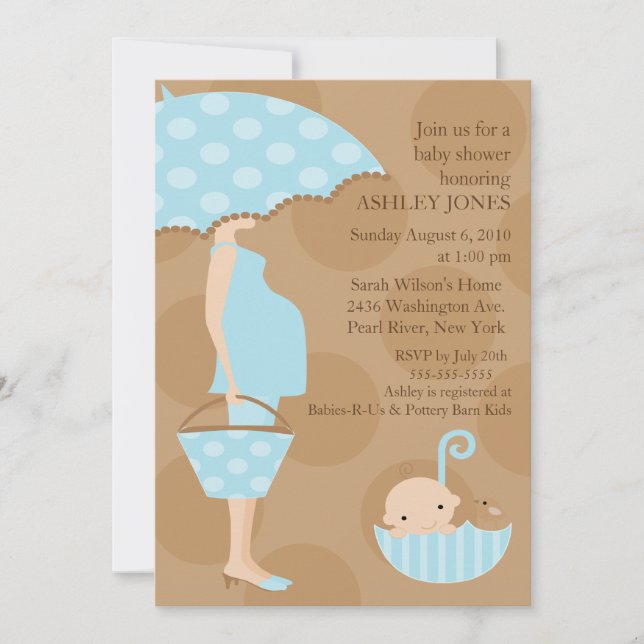 Mod Mum Umbrella Boy Baby Shower Invitation (Front)