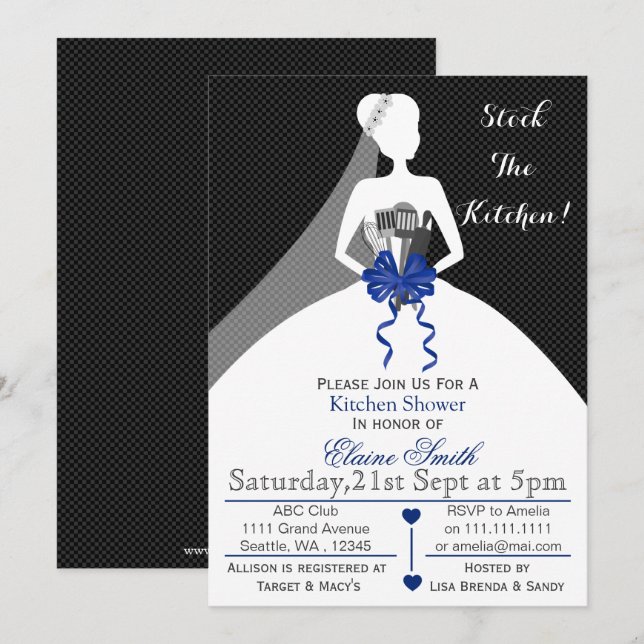 Mod Navy stock the kitchen Bridal shower Invite (Front/Back)
