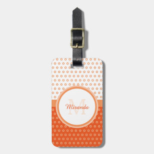Mod Orange and White Polka Dots Monogram With Name Luggage Tag