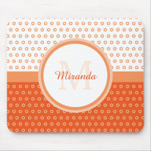 Mod Orange and White Polka Dots Monogram With Name Mouse Mat