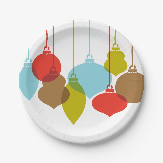 Mod Ornaments Retro Christmas Paper Plate (Front)