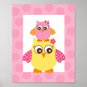 Mod Owl Flower Girls Nursery Wall Art Print