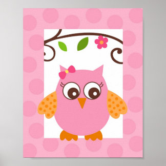 Mod Owl Flower Girls Nursery Wall Art Print