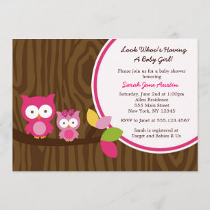 Mod Owl Girl Baby Shower Invitations